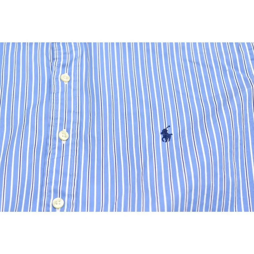 Polo Ralph Lauren Mens 18 34/35 Slim Fit Blue White Striped Dress Shirt Long Sle